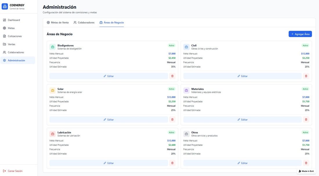 COENERGY admin — business areas config