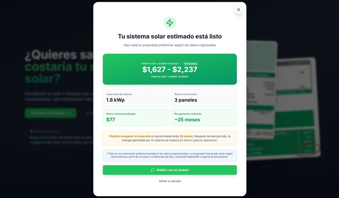 RENOVA calculator — estimate result
