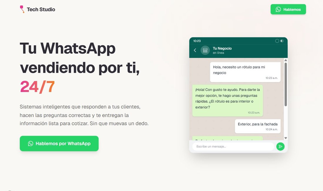 Tech Studio — WhatsApp sales bot landing page